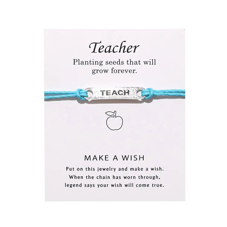 SC Wholesale Infinity Wish Card Bracelets Teacher's Day Gift Colorful Handmade Wax String Teach Teacher Blessing Card Bracelet