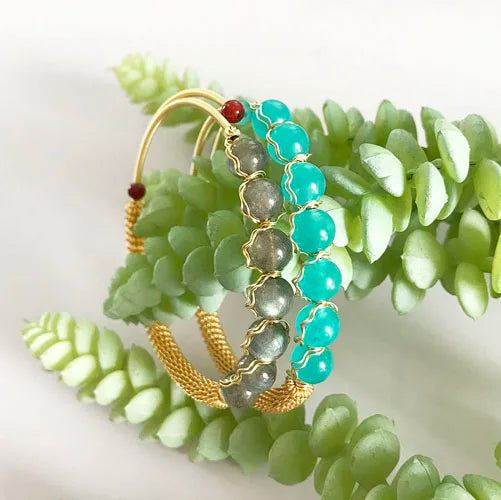 Mother's Gift 18K Copper Gold Plated Wire Crystal Beads Charm Bangle Bracelet with GIA Certificate Christian Casual/Sporty Style