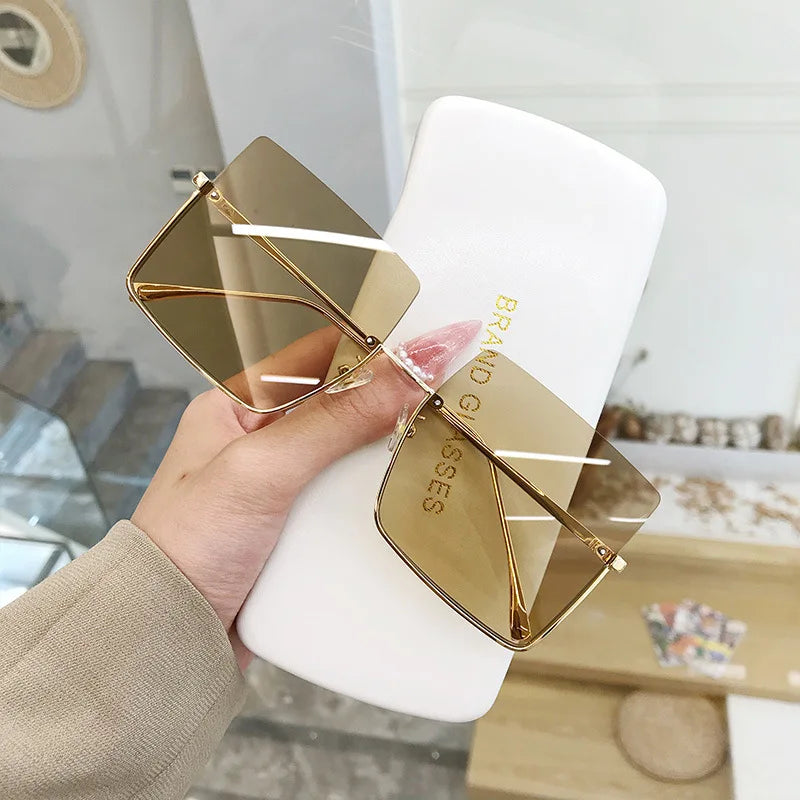 Ins Wholesale Women Men Retro Brand Designer Metal Frame Oversized Sun Glasses Vintage square Sunglasses