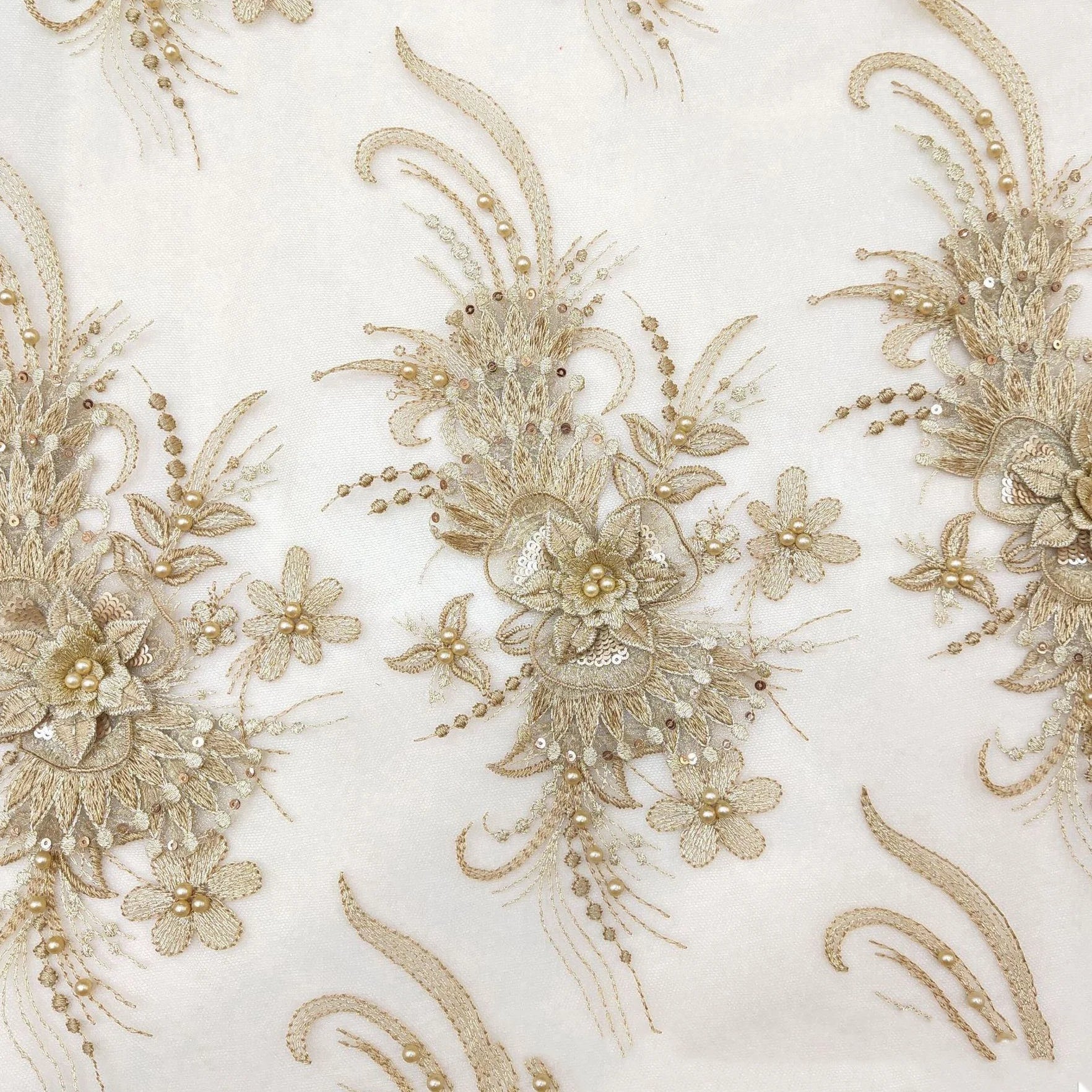 Luxury Latest 3d Floral Mesh Lace Beaded Applique Embroidery Sequins LT2402A