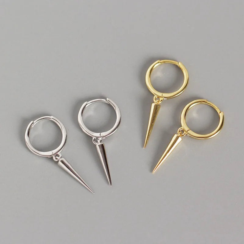 Fashion Jewelry 925 Sterling Silver Earring Long Cone Spike Triangle Shape Pendant Gold Plated Hoop Earrings for Women
