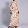 Printed Flower Islamic Clothing Ramadan Robe Long Sleeve Button up Maxi Dress Floral Cross Front Abaya