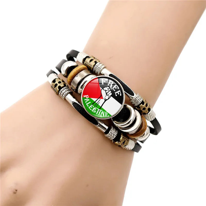 Wholesale Free Palestine Religious Silver Plated Wrap Bracelets Woven Beaded Multilayer Country Flag Gift