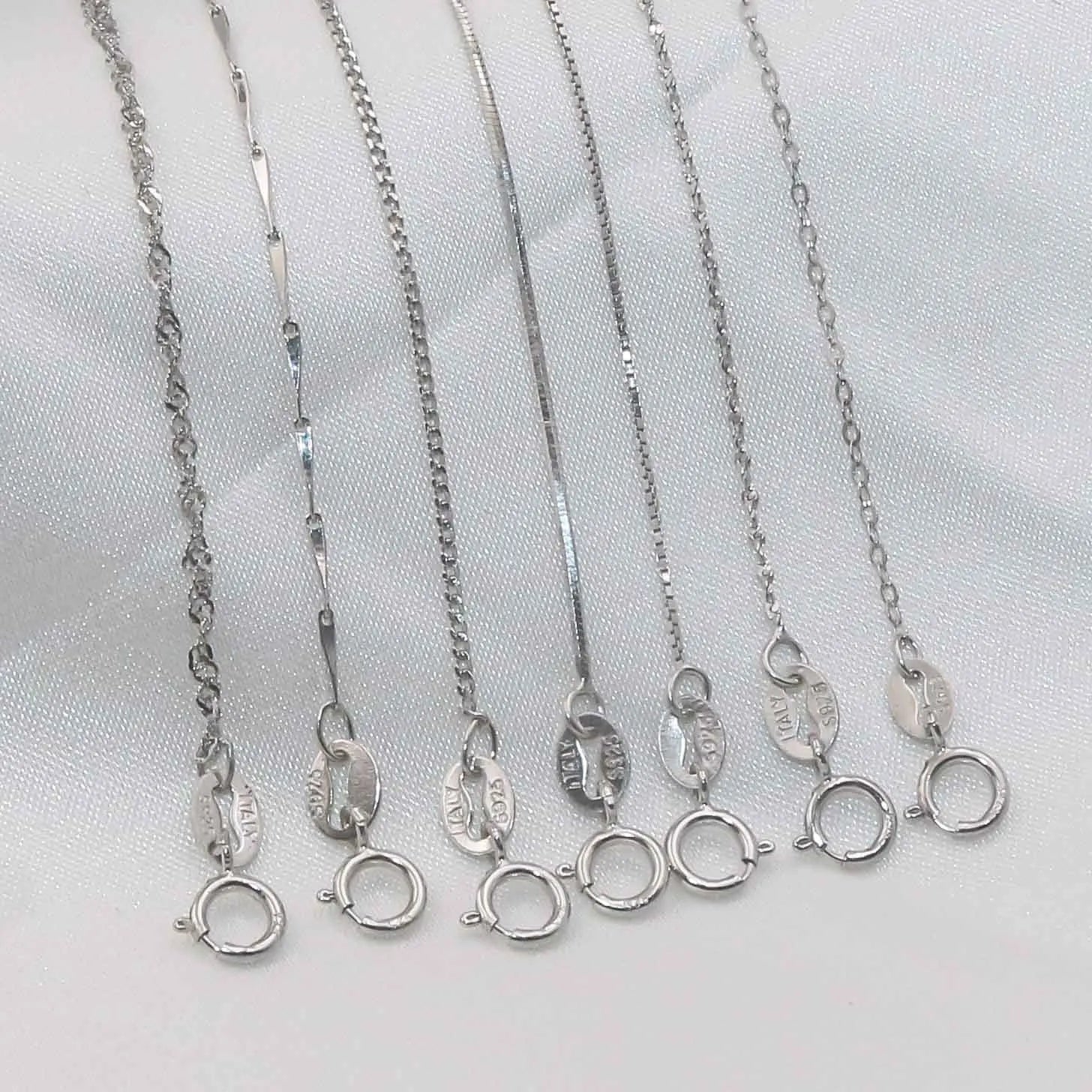 S925 Sterling Silver Chain Cross/Water Wave/Box/Snake/Seed/chopin/gypsophila Link Rhodium Plating Italy Jewelry for Necklace DIY