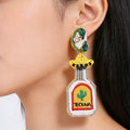 Mexican Tequila Bottle Seed Bead Drop Earrings for Women - Handmade Southwest Cactus Themed Festival Statement Jewelry