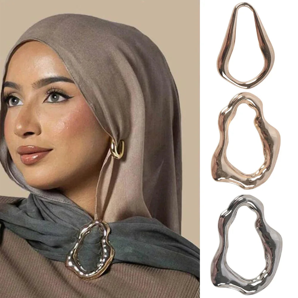 European American Fashion Stainless Steel Alloy Irregular Light Luxury Style Women Headscarf Hijab Accessories Buckle Clips