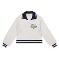 Oem Polo Knitted V Neck Sweater Embroidery Customized Logo Stripes Sweater 100% Cotton 7gg Long Sleeves Knit Sweater