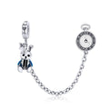 Mr. Rabbit Safety Chain 925 Sterling Silver Bunny & Clock Charms Fit Original Bracelet Pendant Party S925 Jewelry SCC1443