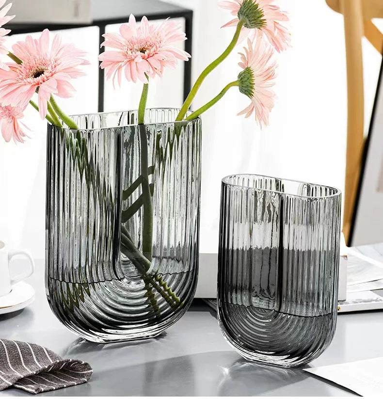 Nordic Transparent Glass Vase U-shaped Vertical Pattern Creative Vase Table Top Flower Decoration