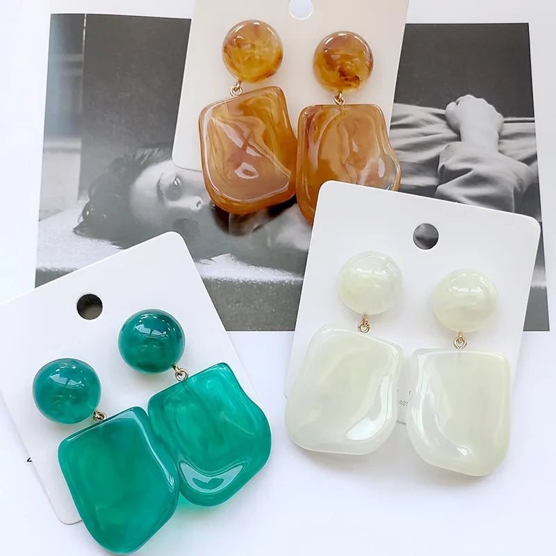 Fashion Retro Translucent Colors Acrylic Geometric Drop Earrings Irregular Twisted Square Resin Earrings
