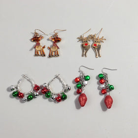 Creative Cute Christmas Gift for Students Jewelry Alloy Drip Oil Earrings Cartoon Elk Bell Light Bulb Metal Drop Earrings Women
