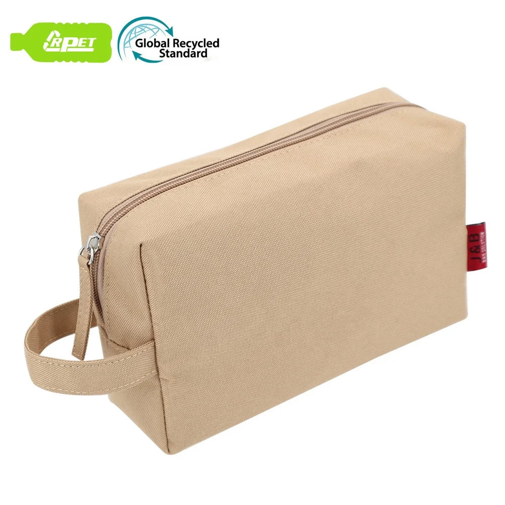 RPET From Recycled Bottles Portable Travel Makeup Cosmetic Bag Square 600D Waterproof Toiletry Storage Bag With Handle