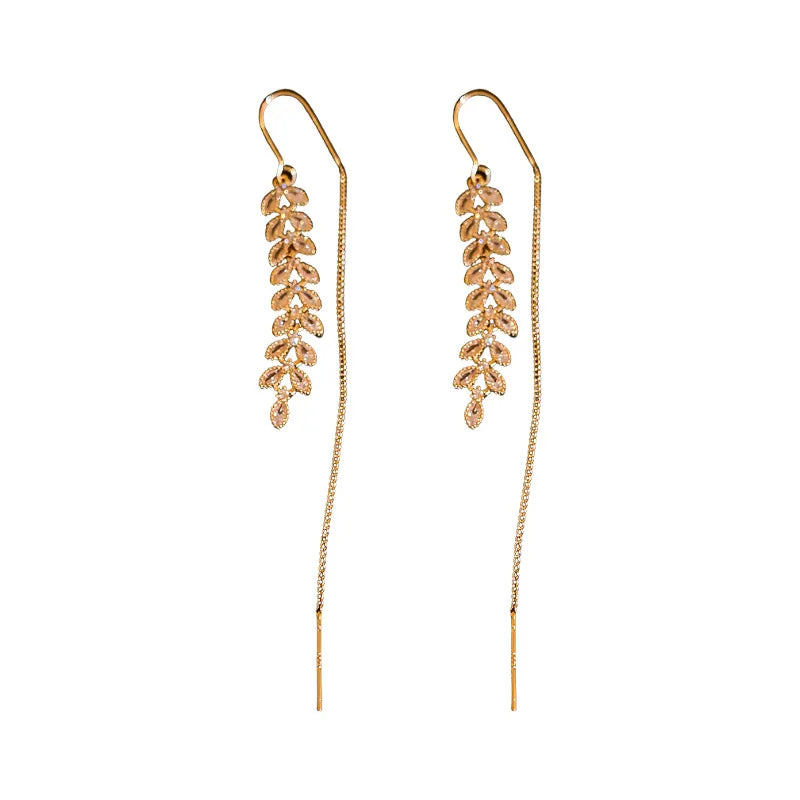 Fashion Zircon Wheat Drop Bride Earrings Women White Gold Color Crystal Wedding Earrings Bridal Jewelry