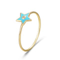 Fashion Simple Women Gold Plated 925 Silver Star Ring White Zircon Stone Jewelry Enamel Ring