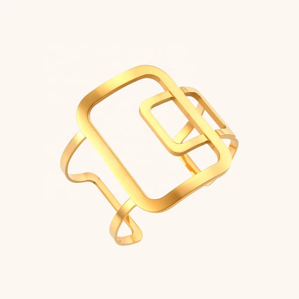 Ding Ran Tarnish Free Gold Plated Pvd Bangle Waterproof Exaggerated Big Open Cuff Bangle