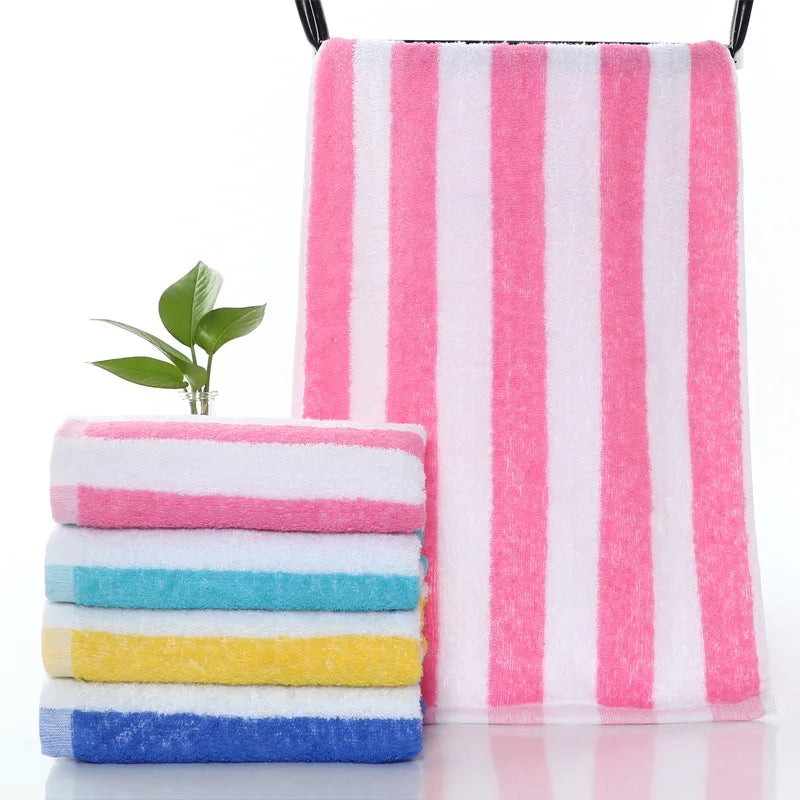 Wholesale Pure Cotton Face Towel Quick-dry Coral Stripe Bath Towel Sets for Home Cotton Stripe Design Towel
