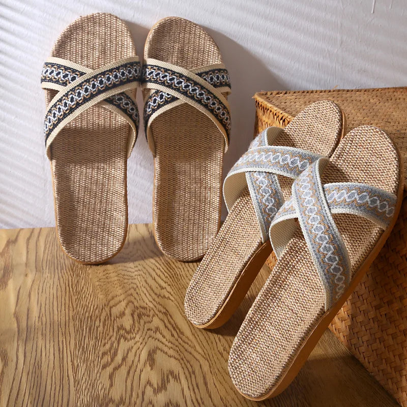 Linen slippers for Lady Summer Home  Cool slippers  with  Indoor Non-slip Four Seasons Cotton slippers for Men