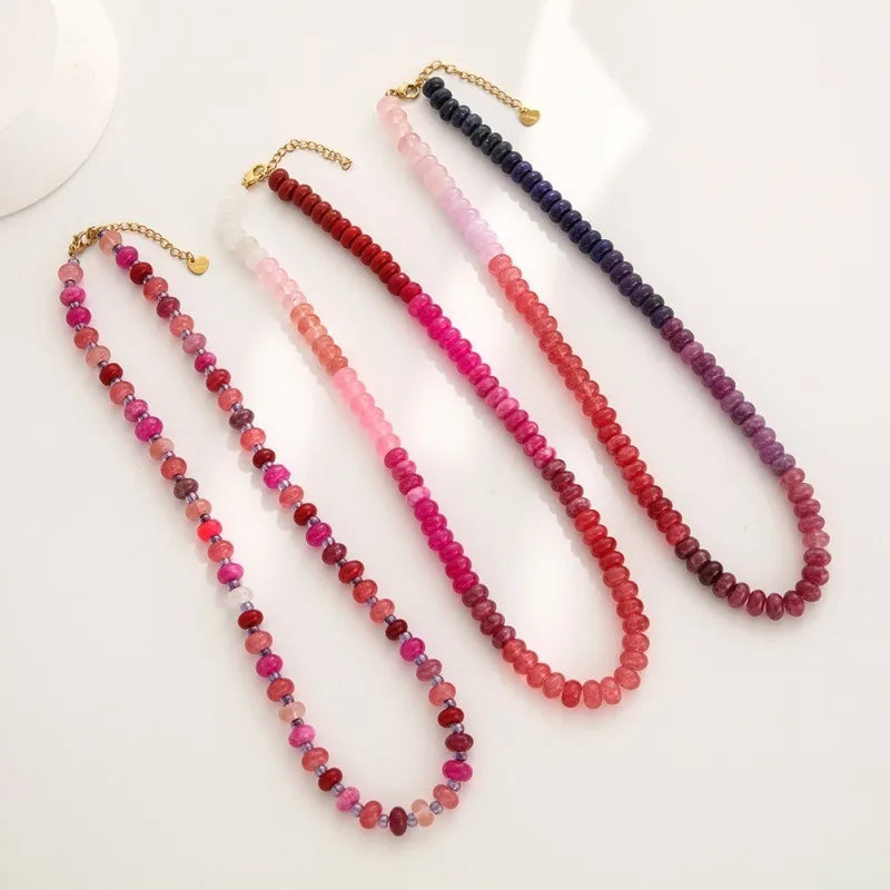 Natural Crystal Stone Necklace Abacus Amethyst Rose Quartz Beaded Necklace Trendy Healing Jewelry for Women Anniversary Gift