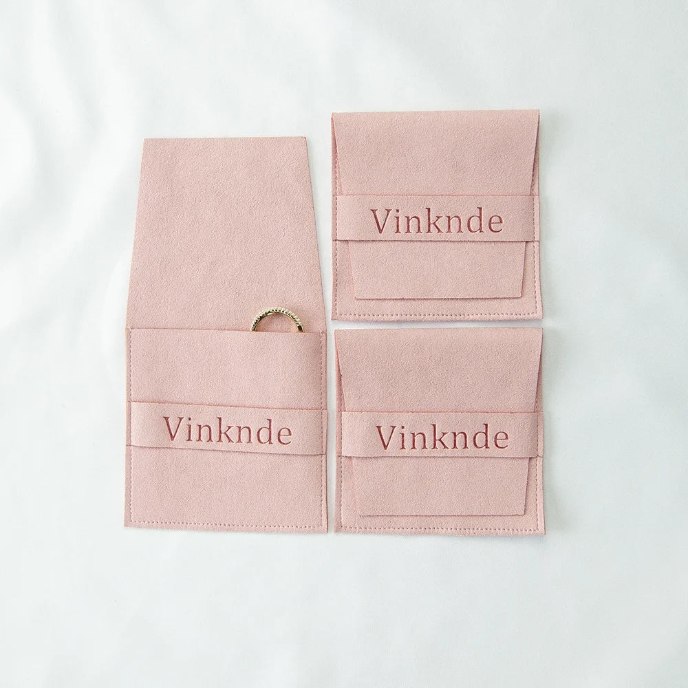 8*8cm Lovely Pink Jewellery Pouches Flap Microfiber Bag Suitable for Gift Customized Beautiful Girl Women