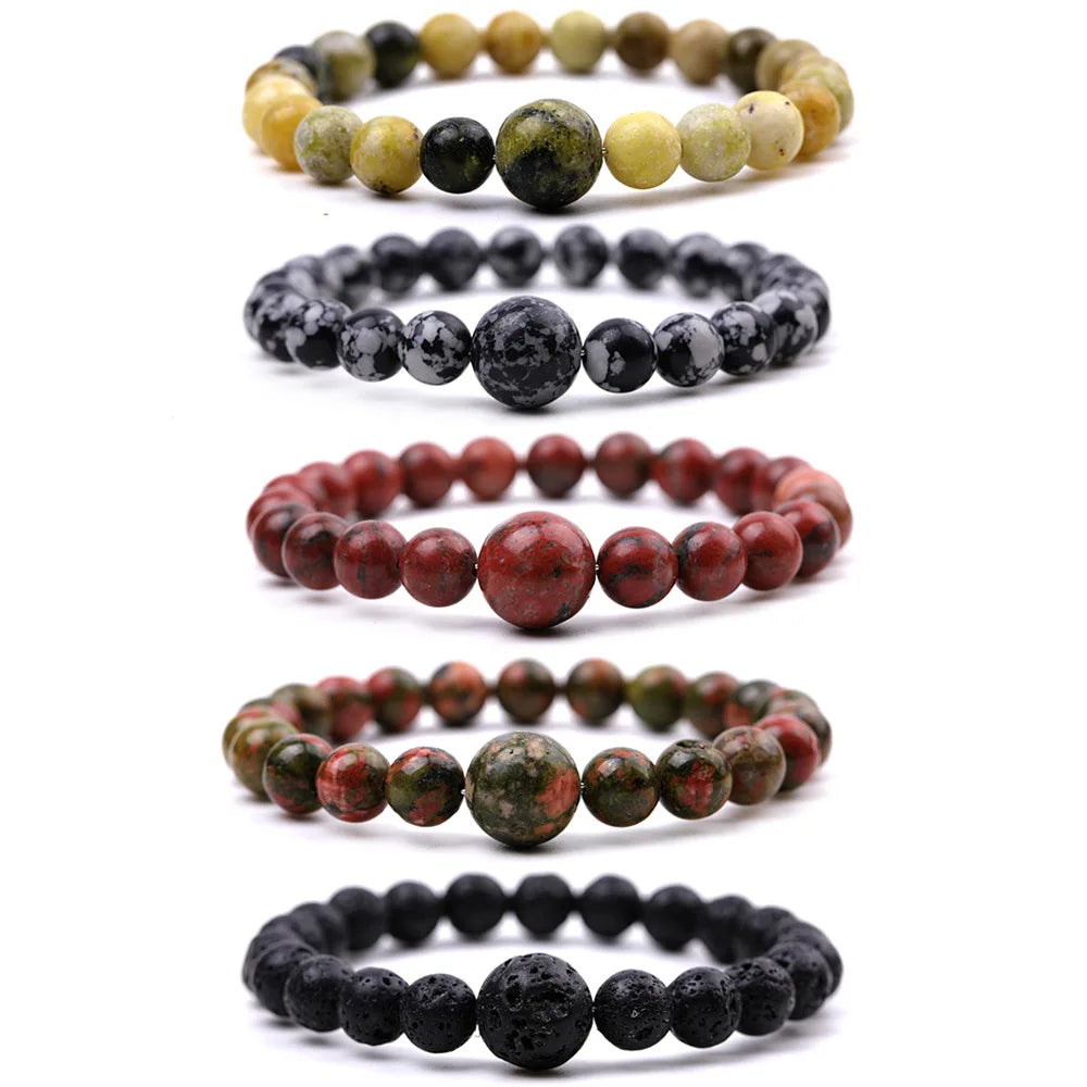 Wholesale 8mm 12mm Turquoise Stretch Jewelry New Fashionable Tiger Eye Lava Natural Stone Beaded Bracelets for Geometric Trendy