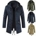 Mens Spring Casual Canvas Fleece Lined 100% Cotton Thin Tactical Hooded Stand Eco-Friendly Work Coat Multi Pockets Long Custom