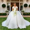 Customized New Style Wedding Dresses Luxury Plus Size Beaded Short Sleeve Deep V-neck Lace Bridal Gown