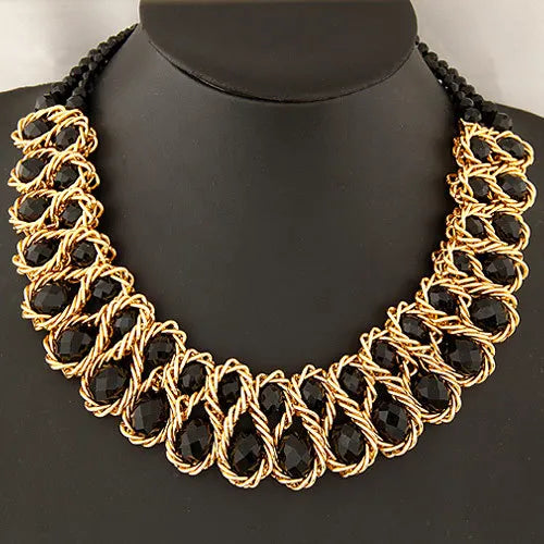 Metal Exaggerated Large Crystal Jewel Beads Necklace Chocker Chain Sweater Chain Necklace Jewelry