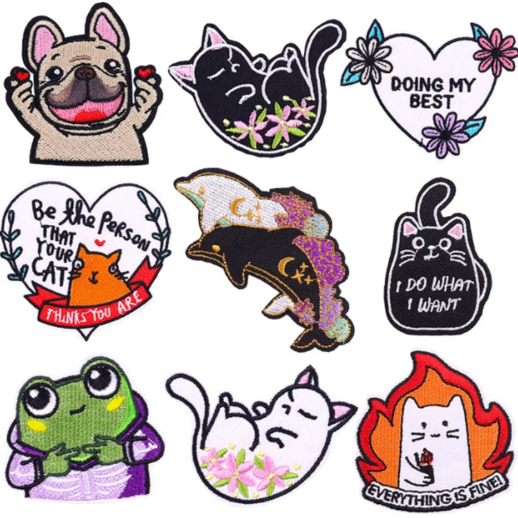 Custom Clothing Heat Transfer Printed Label Personalized 3D Embroidered Iron-On Cartoon Dog Cat Patch for Twill Fabric