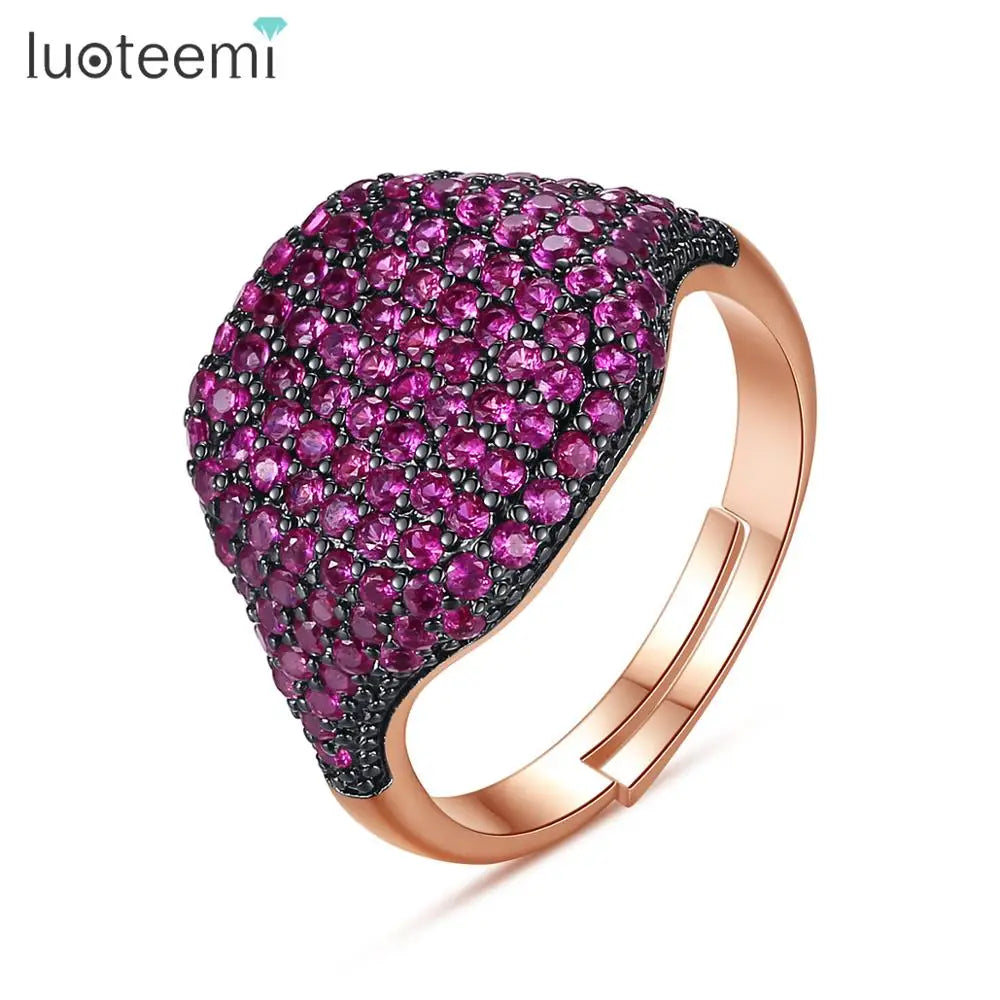 LUOTEEMI Fashion Three-color Zircon Brass Ring Rose Gold Plated Zircon Finger Rings