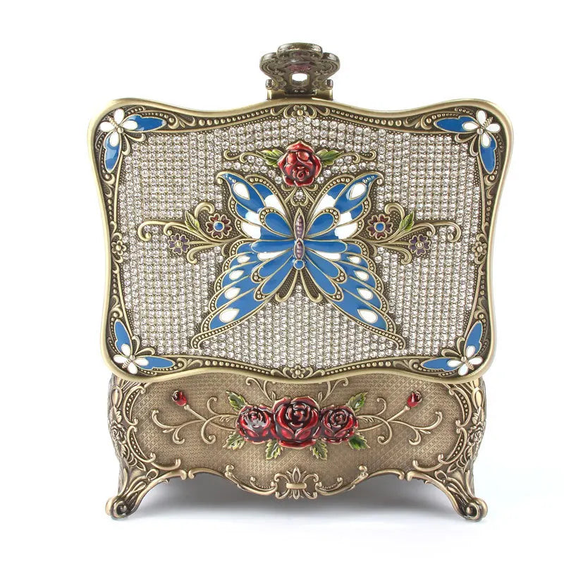 Creative Retro Diamond Studded Butterfly Jewelry Box High Grade Mirror Ornament Storage Box With Buckle Gift for Girls