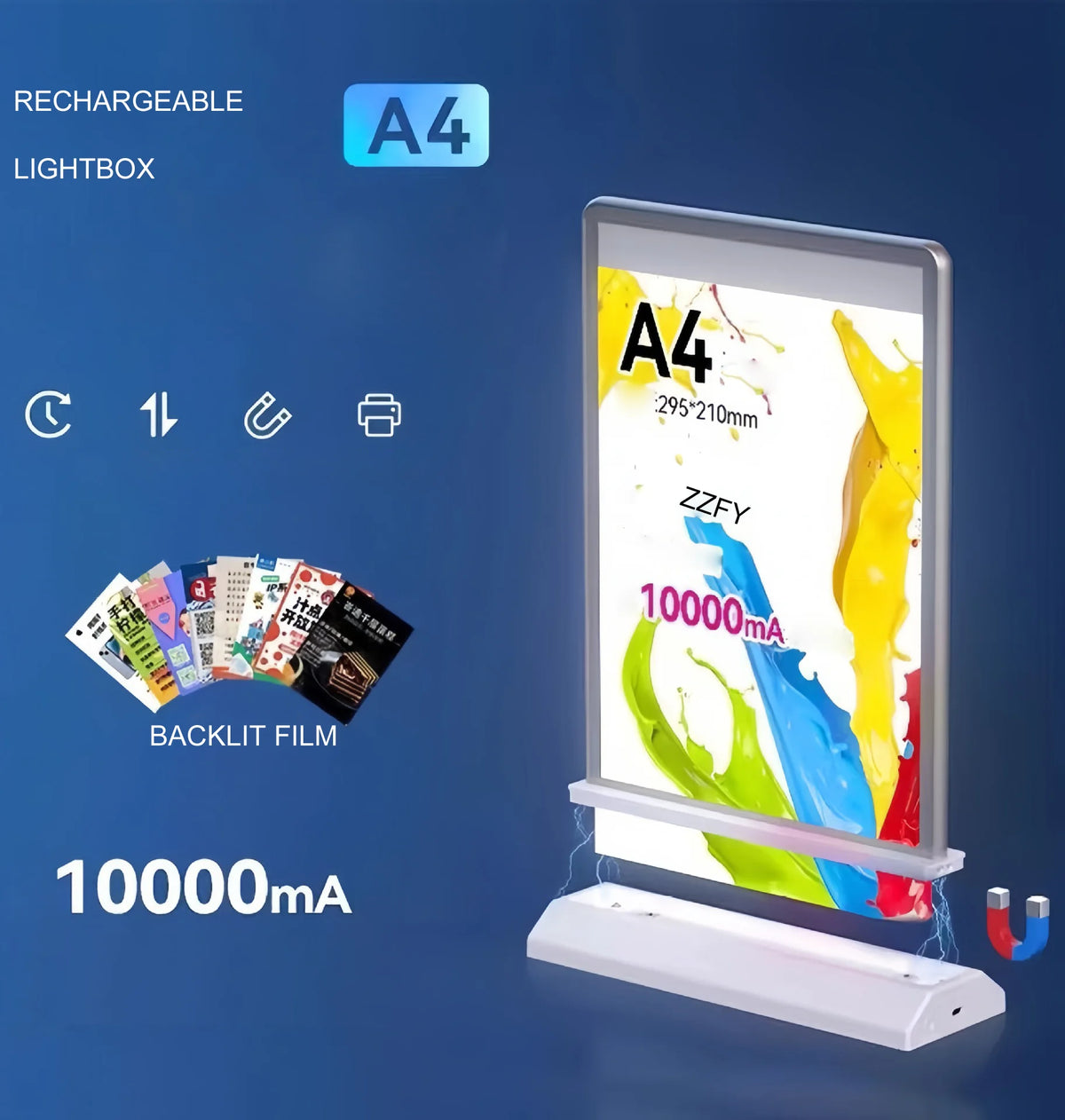 5V Rechargeable Double Sided LED Light Box Battery-Powered A4 Poster Sign Stand Indoor Advertising Custom Shape Aluminum Acrylic MegaBDM