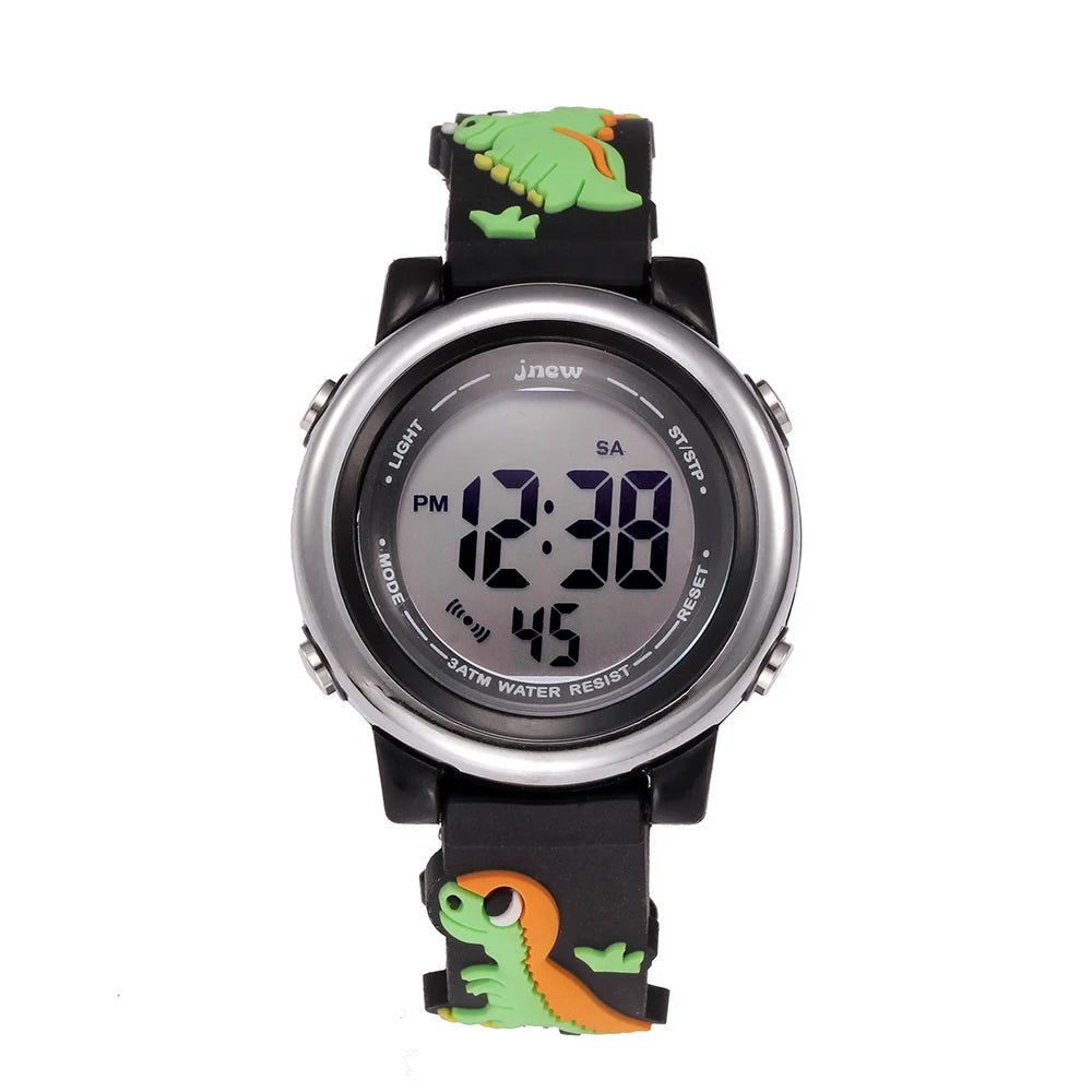 LED Kids Sport Digital Watch Luminous Alarm Dinosaur Cartoon Pattern Stop Watch Perfect Charm for Students' Birthday Parties