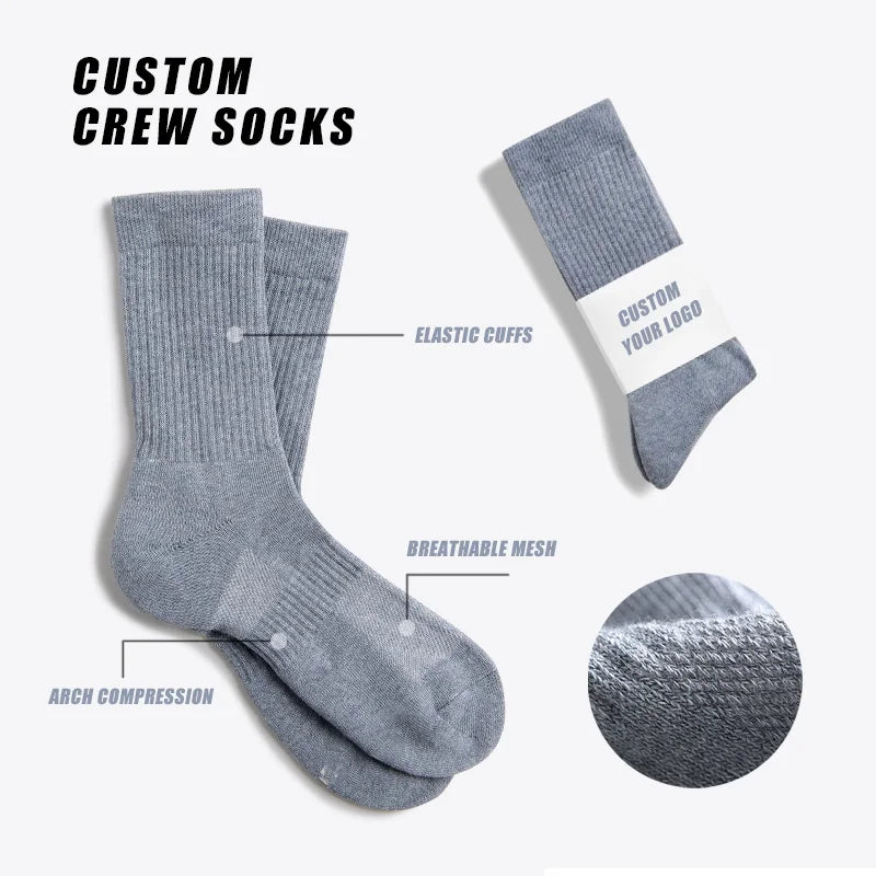 Cotton Crew Socks Spring Eco-Friendly Recycled Material Knitted Digital Printing Sweat-Absorbent Custom Logo Cuff