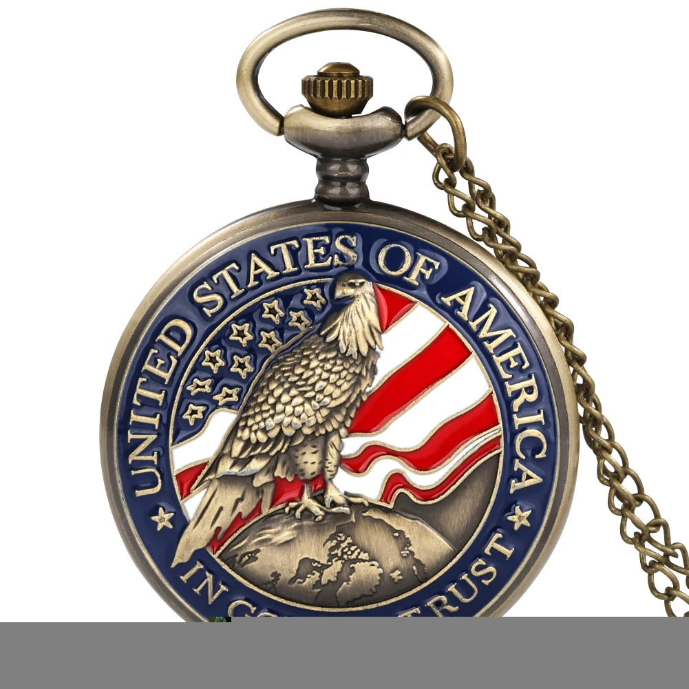 USA Pocket Watch Men Classic President Torch Eagle Liberty Design Pocket Watches Women Vintage Quartz Arabic Numeral Dial Clock