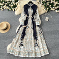 LW0695 Vintage Waist With Lantern Sleeves Fashion Printed Long Dress Spring Wear Elegant Women'S Dresses Large Size Dress