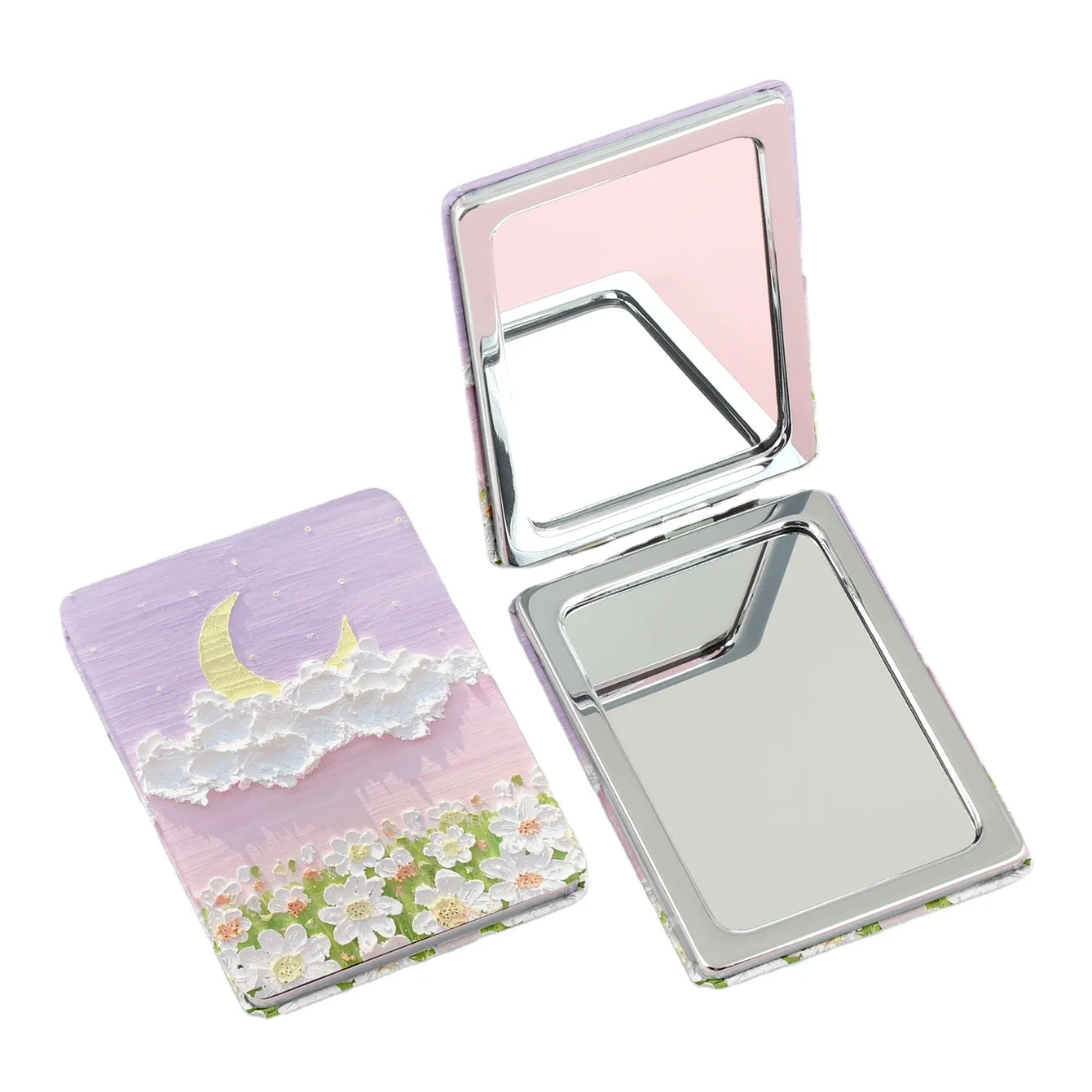 Customized PU Leather Cosmetic Mirror with Unique Printed Pattern and Elegant Metal Frame Design