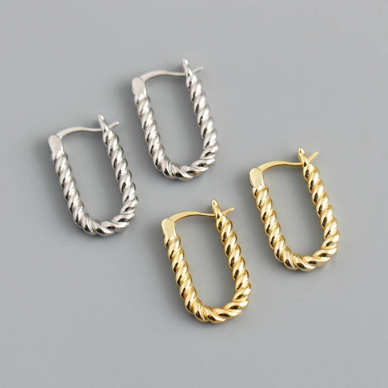 New Fashion Jewelry 925 Sterling Silver Heavy Earrings Simple Punk Style Big U Shape Twist 18K Gold Plated Earrings for Women