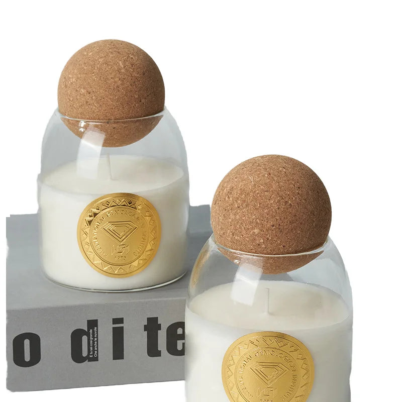 Luxury Unique Cute Handmade Eco-Friendly Borosilicate Glass for Candle Jars with Wood Cork Lid for Christmas & Easter