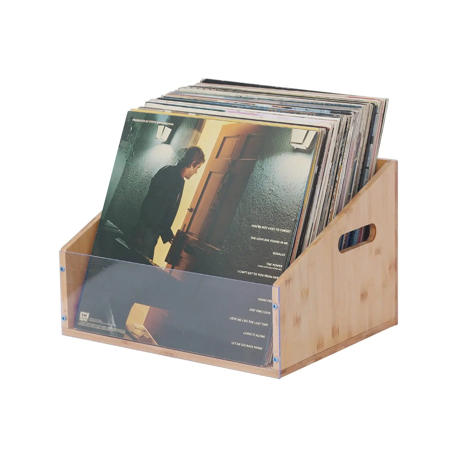 Vinyl Record Storage Box Crates Vinyl Record Bamboo Record Holder Desktop Album Storage Box with Handles