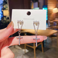 S925 Silver Needle Korean Version Full Diamond Cross Pearl Earrings For Women Chain Tassel French Niche Earrings Ear Drop