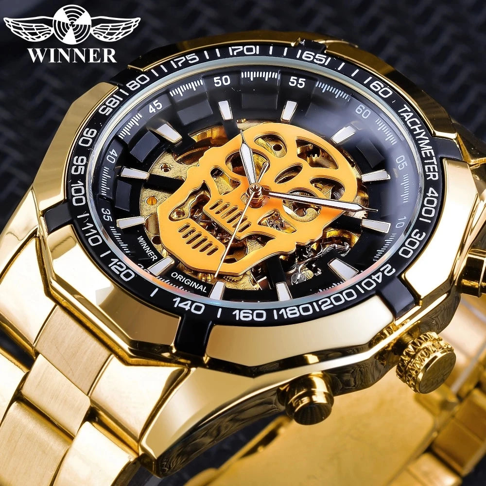 Winner European and American Watch Men's New Fashion Casual Luminous Skull Hollow Automatic Mechanical Luxury Wrist Watch