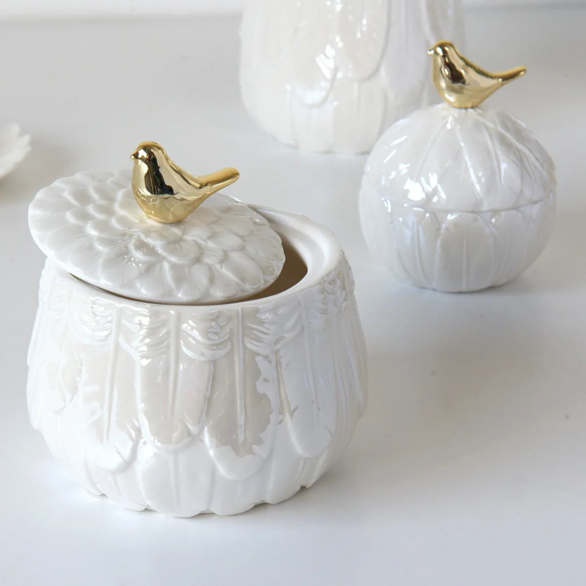 Porcelain White Candy Cookie Jar Luxury Modern Style Kitchen Tea Coffee Sugar Canisters