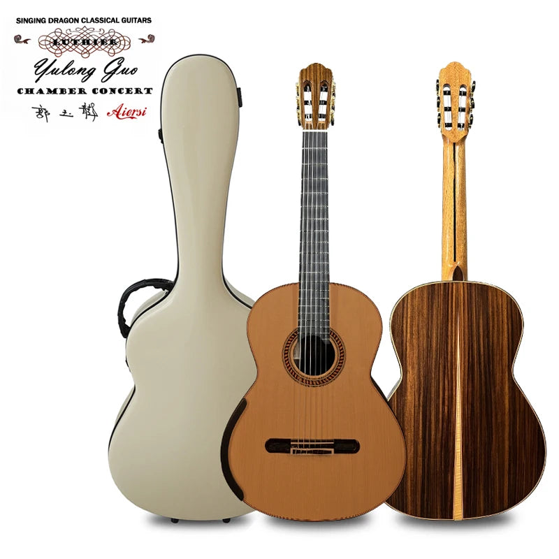 Yulong Guo Handmade Double Nomex Top Chamber Concert All Solid Wood Classical Guitar Raised Fretboard and Sound Hole Side