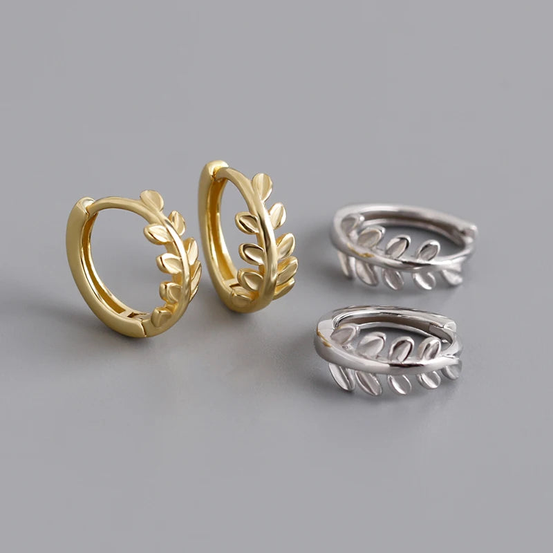 Trendy 18K Gold Plated Leaf Huggie Hoop Earrings for Women Classic 925 Sterling Silver Fine Jewelry Ear Buckle Accessories Gifts