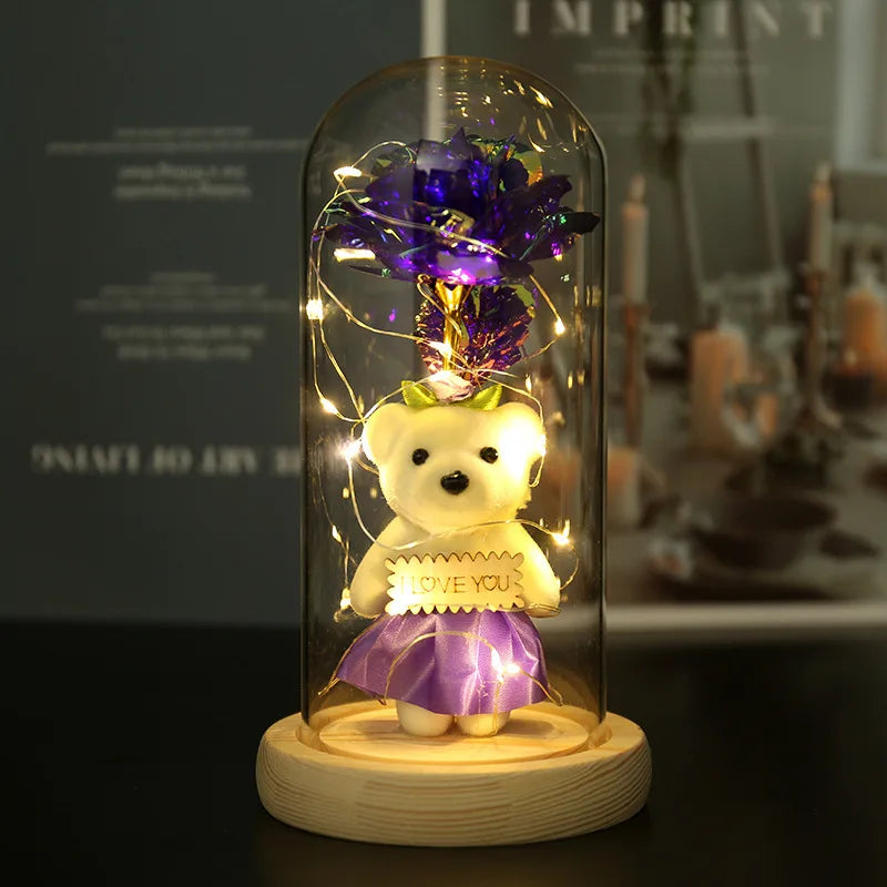 New Arrival 24K Gold Foil Rose in Glass Dome LED Night Light Eternal Galaxy Flower with Fairy Light String in Glass Dome