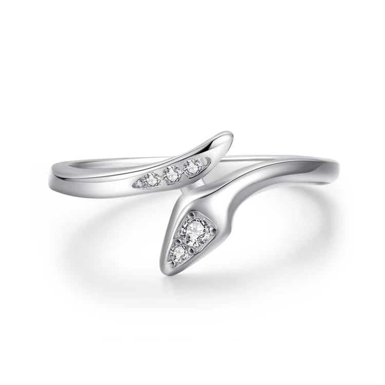 925 Sterling Silver CZ Diamond Snake Shape Stacking Open Adjustable Ring
