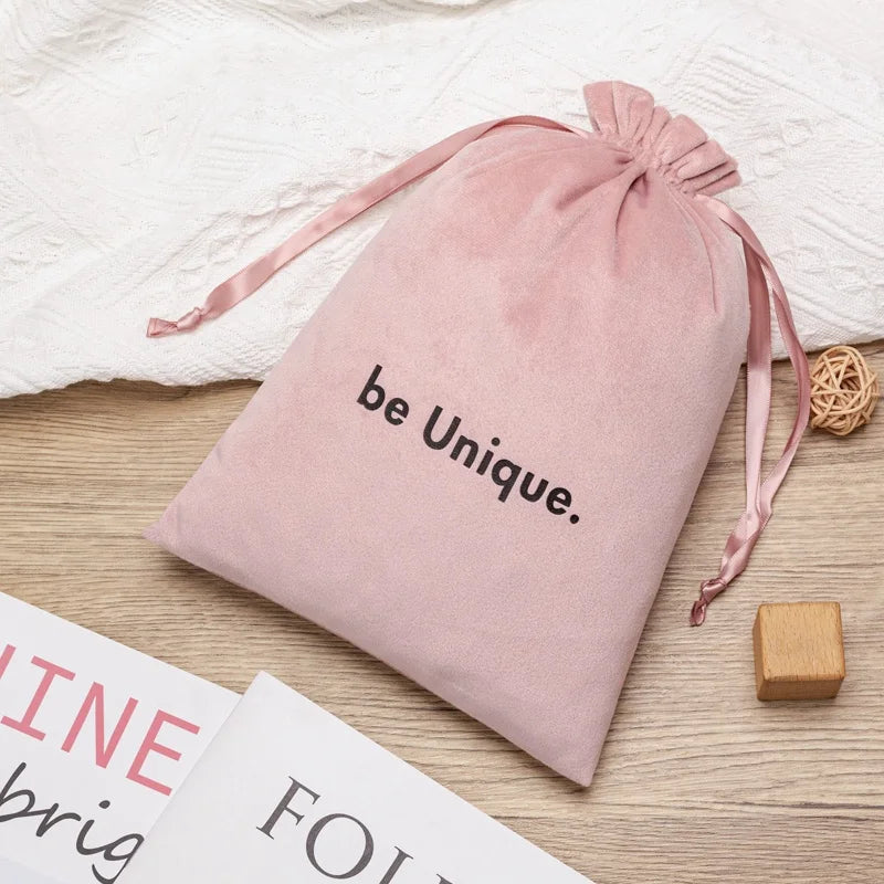 Custom Logo Printed Small Velvet Makeup Dust Packaging Luxury Drawstring Bag Clothing Pouch With Ribbon
