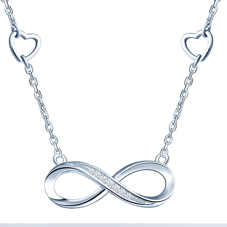 925 Silver Infinity Symbol Heart Chain Necklace for Women Fashionable Vintage Style Diamond Setting Zircon for Weddings Gifts MegaBDM
