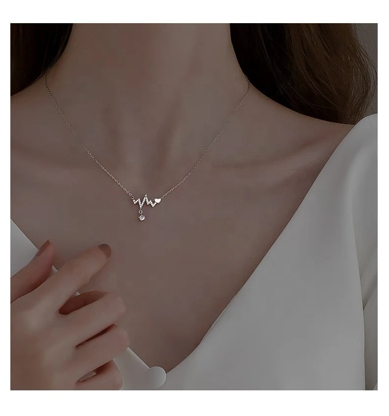 925 Sterling Silver Heartbeat Necklace Women Design New Trend Light Luxury Clavicle Chain Jewelry