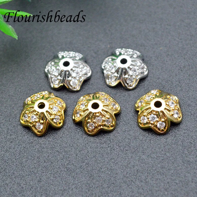 10mm DIY Jewelry Making Findings Gold Plating CZ Setting Flower Spacer Caps Beads